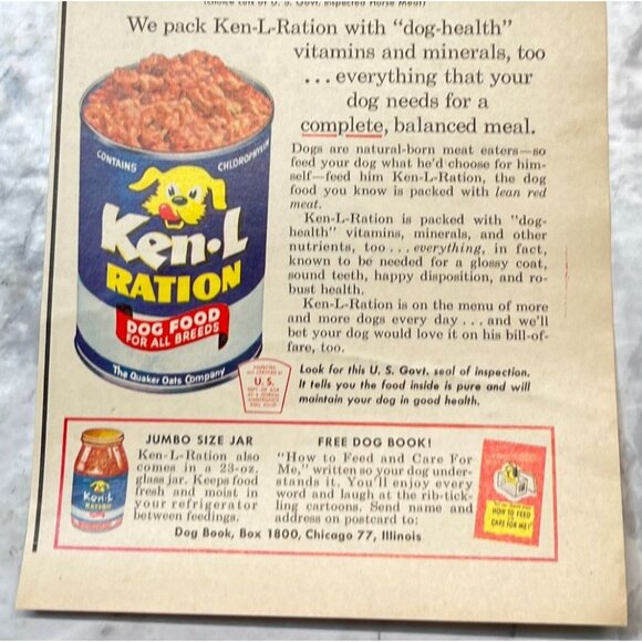 Ken-L Ration Dog Food Vintage Print Ad 1950s Quaker Oats Co MCM Pet Food - Picture 4 of 6